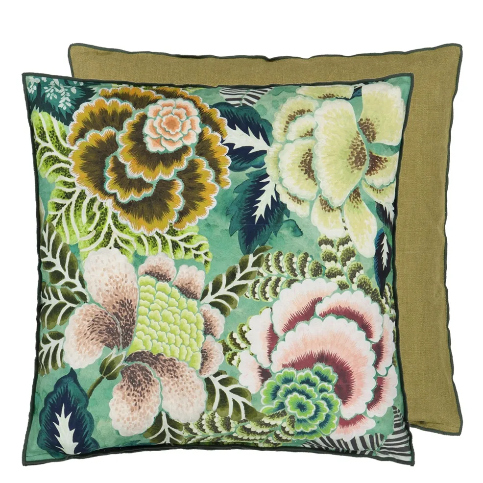 ROSE DE DAMAS JADE COTTON LINEN CUSHION