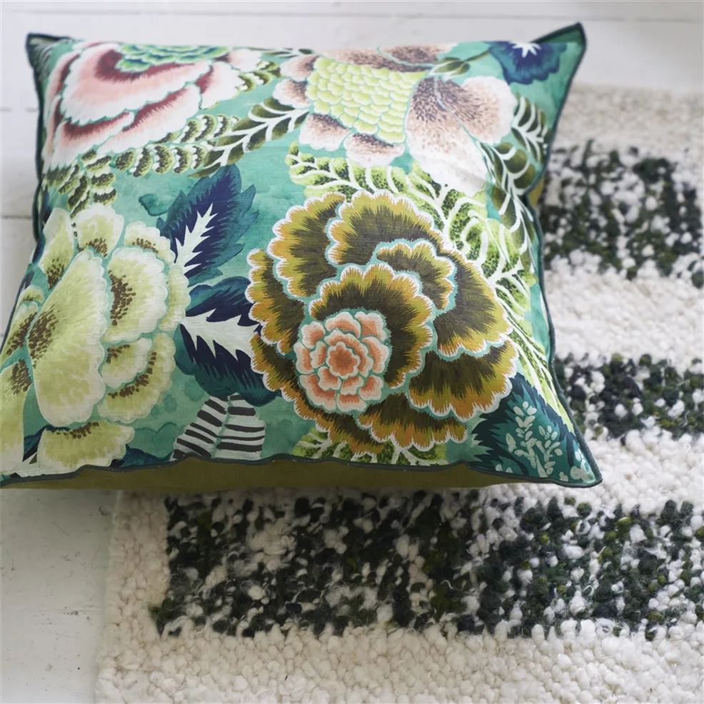 ROSE DE DAMAS JADE COTTON LINEN CUSHION