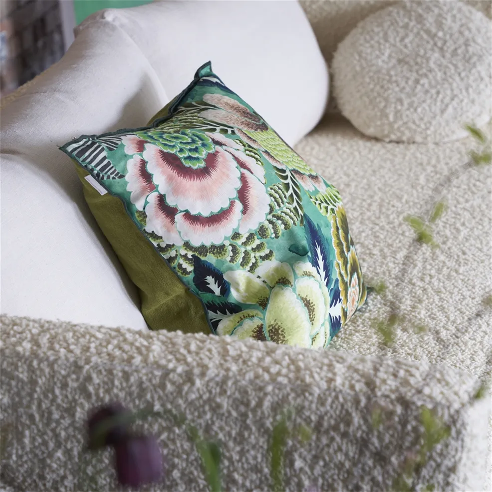 ROSE DE DAMAS JADE COTTON LINEN CUSHION