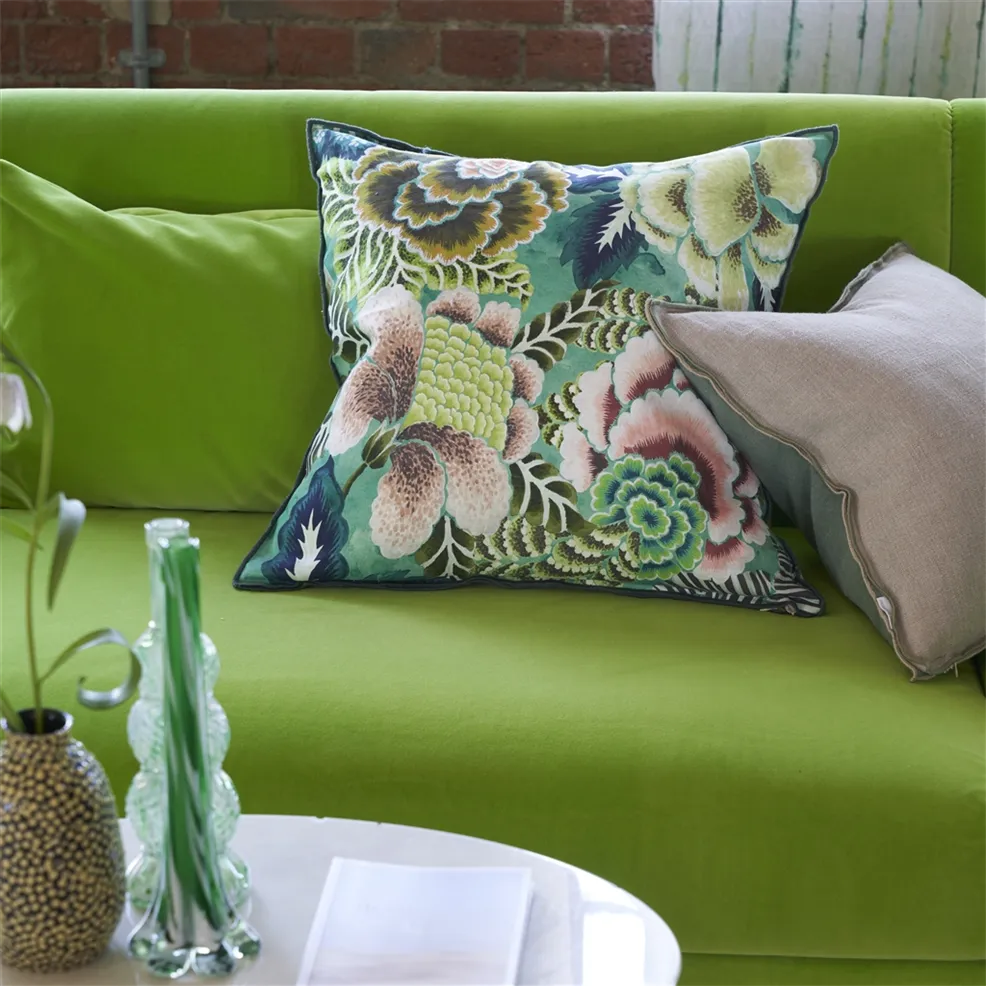 ROSE DE DAMAS JADE COTTON LINEN CUSHION