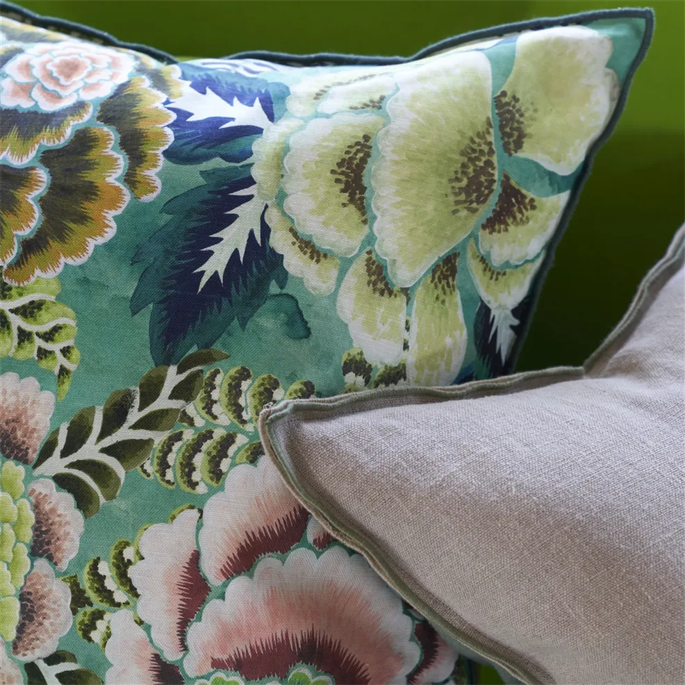 ROSE DE DAMAS JADE COTTON LINEN CUSHION