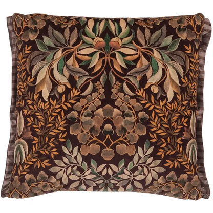 IKEBANA DAMASK CHOCOLATE VELVET CUSHION CHOCOLATE