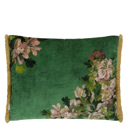 FLEURS D ARTISTES VELOURS VINTAGE GREEN CUSHION